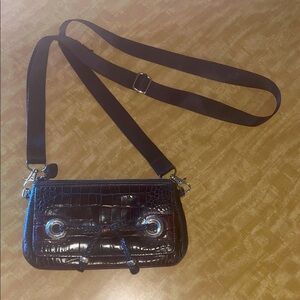 Brighton Black & Brown leather faux Crocodile texture Embossed Crossbody Bag